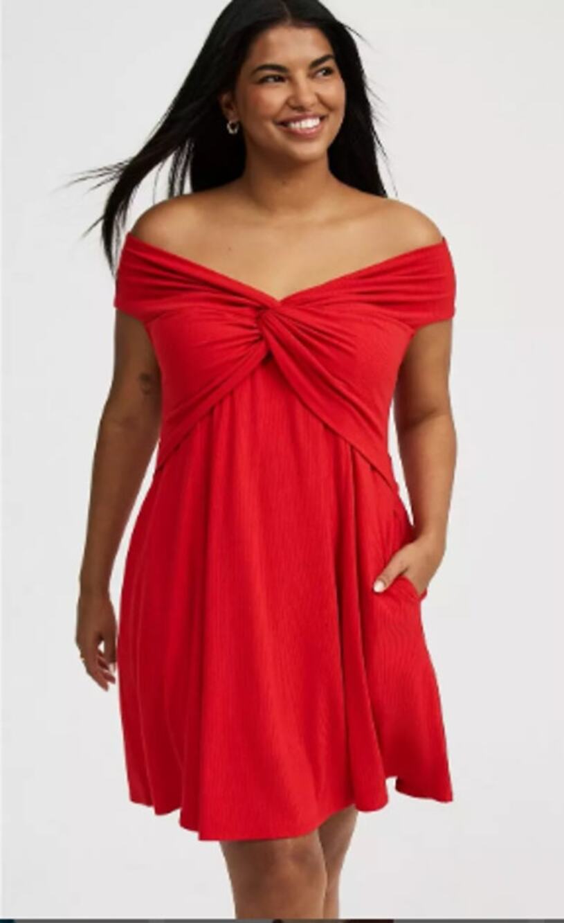 Torrid 2 Women 2x 18/20 Red Supersoft Ribbed Knotted Off-the-shoulder Mini Dress